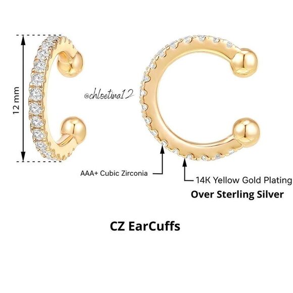 NEW Gold CZ 925 Ear Cuff Non Pierced Ear Cuff - Picture 2 of 4